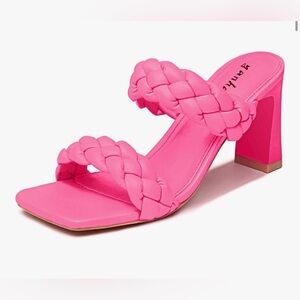 NWT-Braided Heeled Sandals Fashion Square Toe Heels Block Chunky Heel Mules
